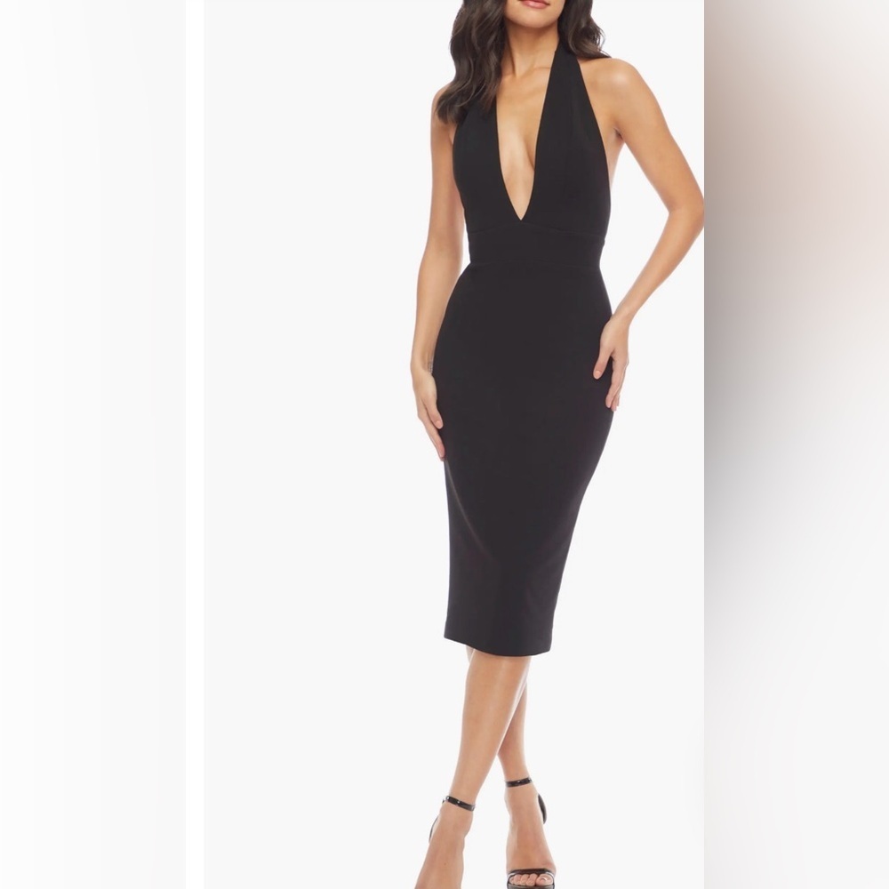 Dress the Population Vanessa Halter Body-Con Midi Dress Black NWT XXS 2XS